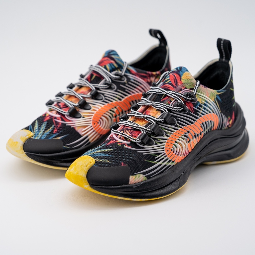 size 35G - Gucci Run Floral Sneakers GG black yellow